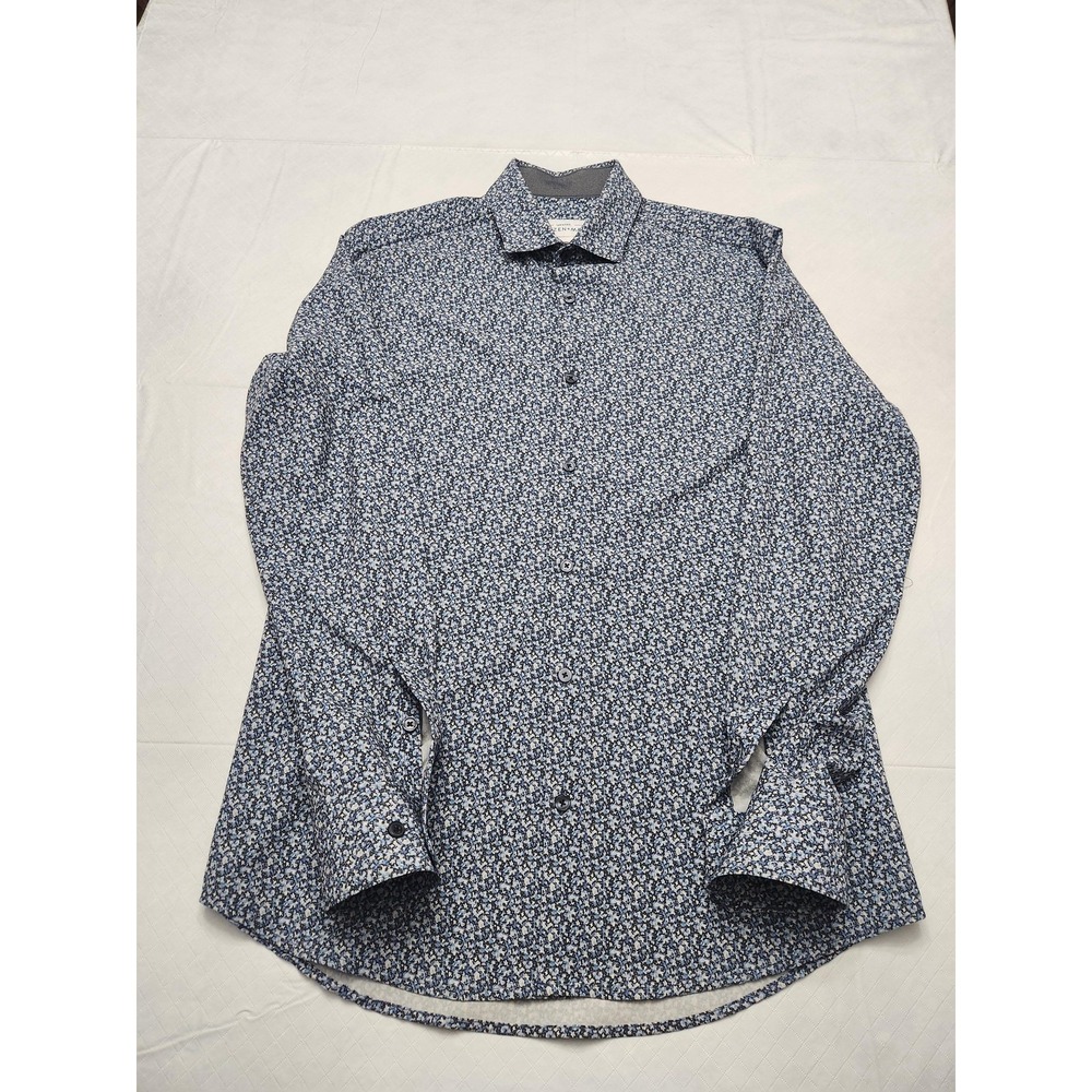 Mizzen Main Leeward Dress Shirt‎ Mens Medium Blue Floral Long Sleeve Slim Fit